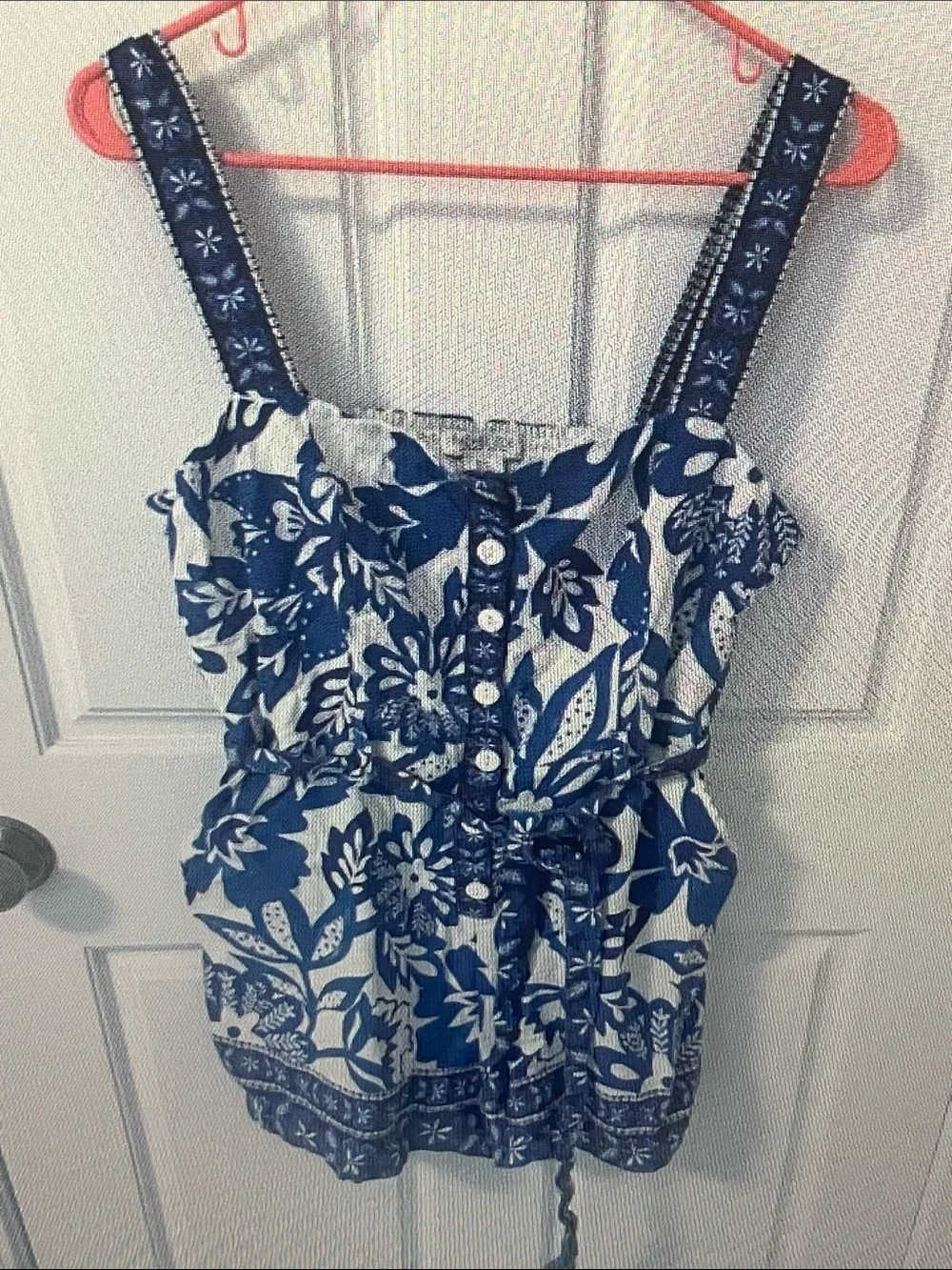 Rachel Zoe Blue and White Floral Button-Front Camisole